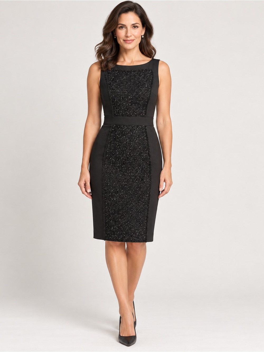 Giambattista Valli Paris Black Metallic Tweed Silk Wool Sheath Dress IT 42